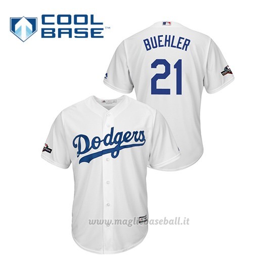 Maglia Baseball Uomo Los Angeles Dodgers 21 Walker Buehler 2019 Postseason Cool Base Bianco